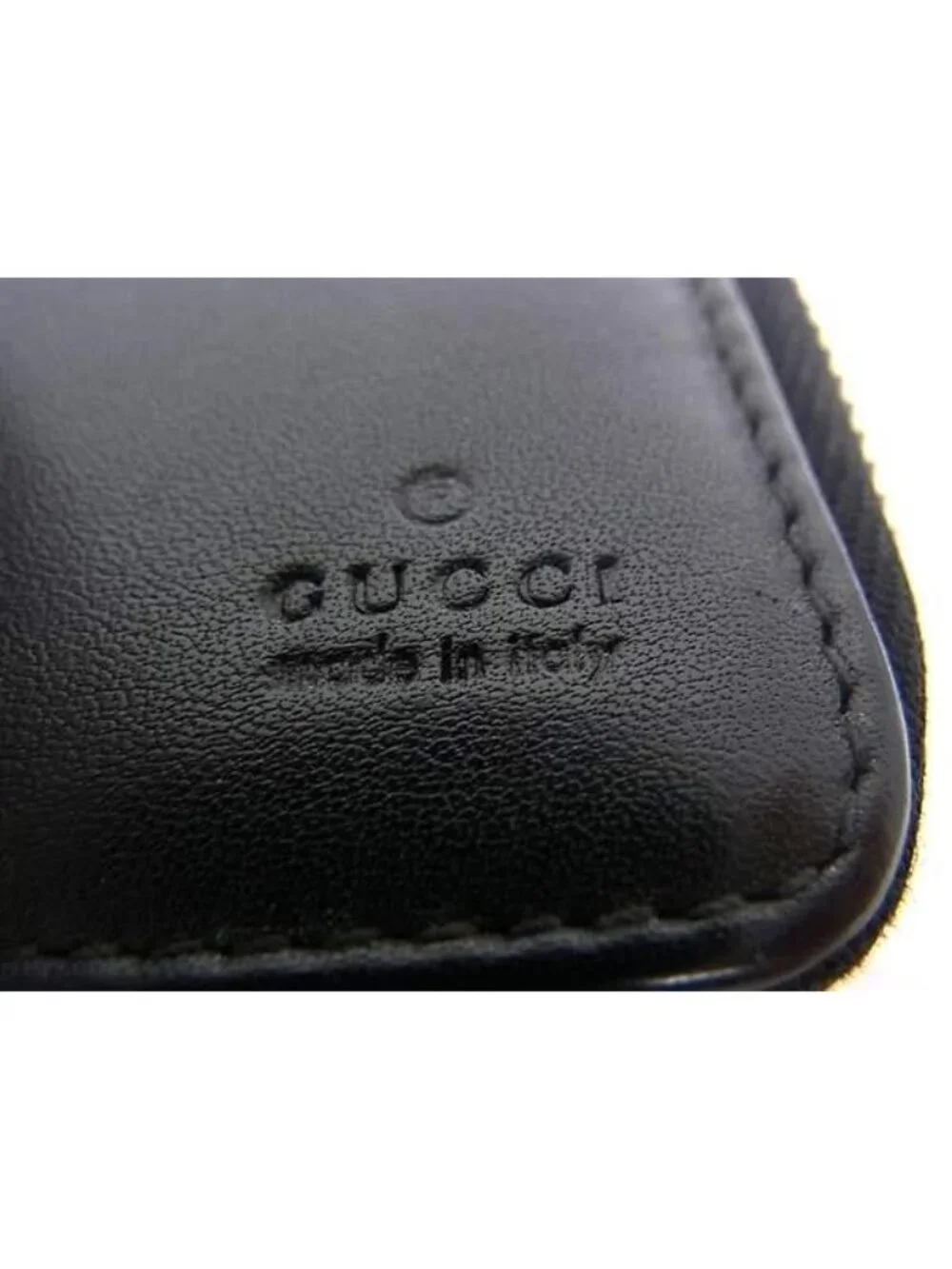 Gucci Bifold Wallet Zip Around Compact Black Leather Billfold Sherry Line